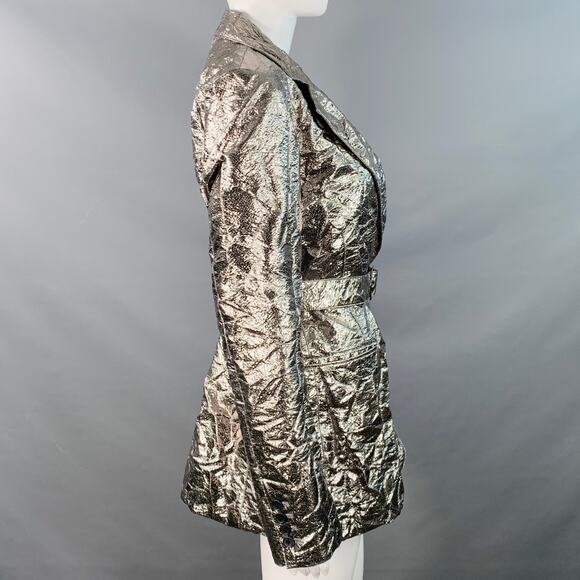 SIES MARJAN Size 6 Metallic Silver Polyester Blend Notch Lapel Belted Jacket - Picture 3 of 8